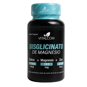 Frasco de suplemento Bisglicinato de Magnesio con calcio, magnesio y zinc para salud integral
