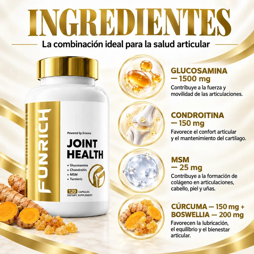 Ingredientes botánicos y fórmula natural de Funrich para la salud de las articulaciones