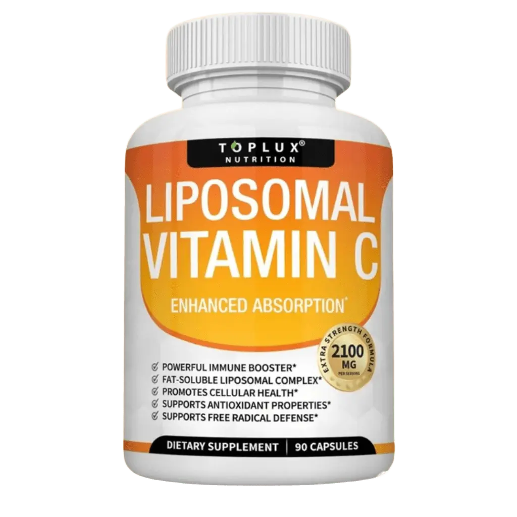 Frasco de suplemento Liposomal Vitamina C para defensas y energía diaria