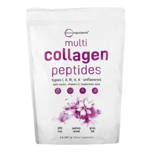 Frasco de suplemento Multi Collagen Peptides con colágeno hidrolizado para piel y articulaciones