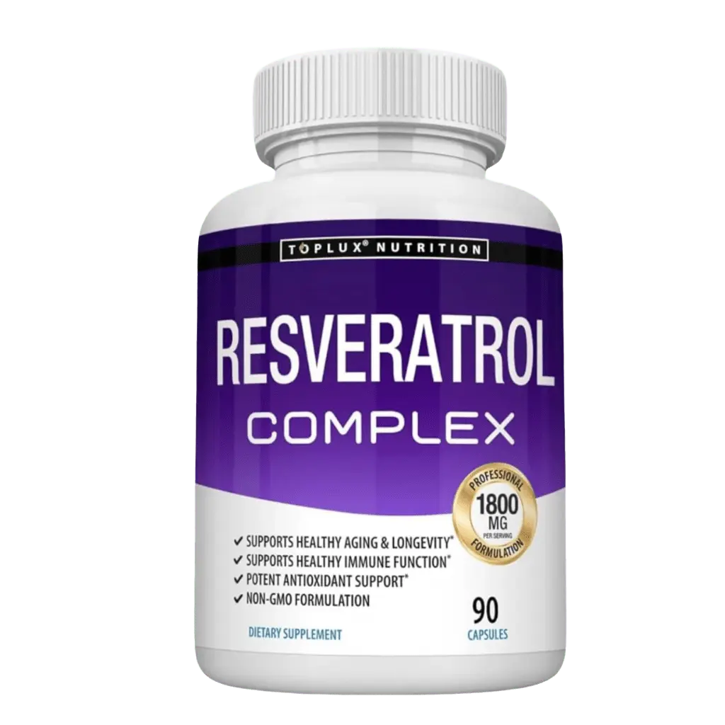 Frasco de suplemento Resveratrol Complex para antioxidantes y bienestar cardiovascular