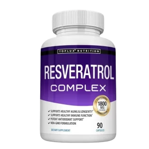 Frasco de suplemento Resveratrol Complex para antioxidantes y bienestar cardiovascular