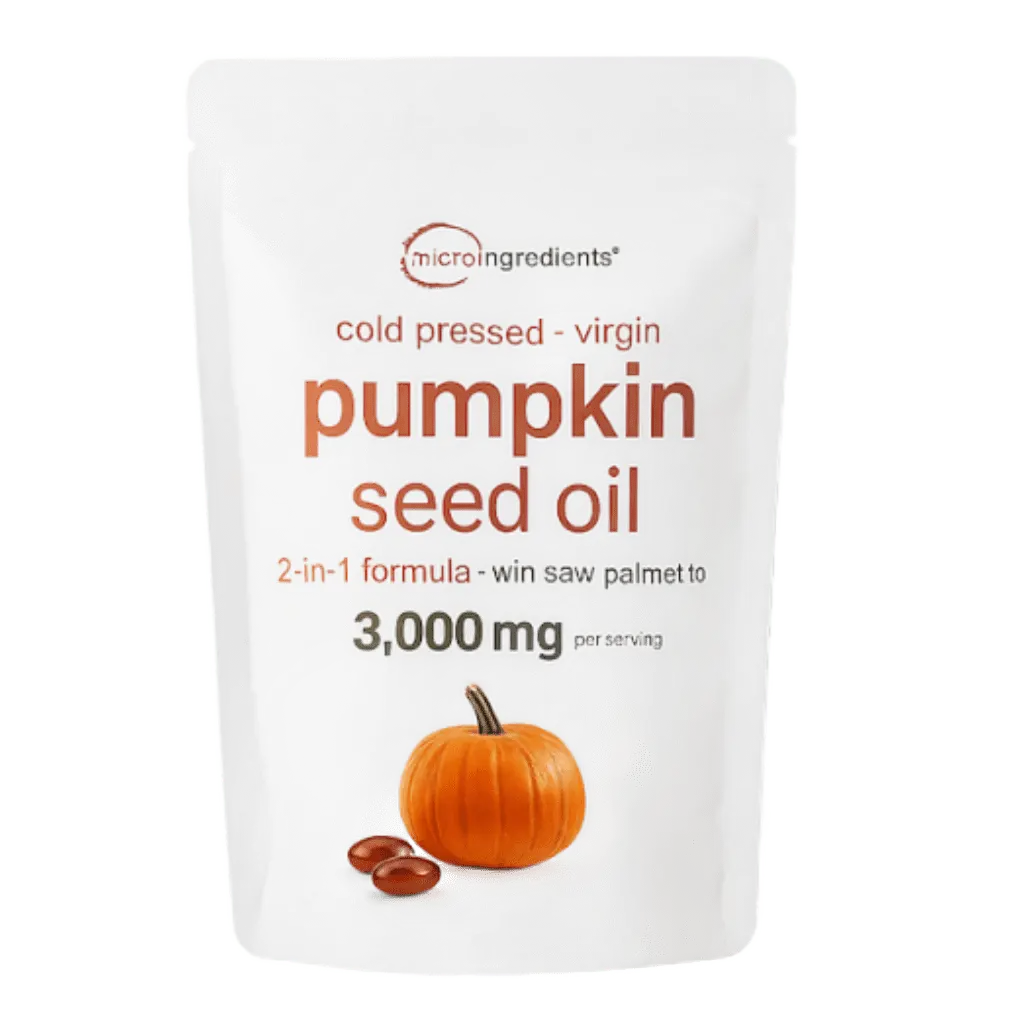 Frasco de suplemento Semilla de Calabaza 3000mg para salud prostática y bienestar general