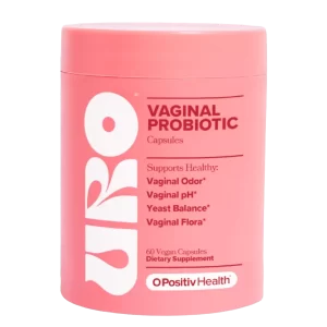 Frasco de suplemento URO Probiotico Vaginal con Lactobacillus y prebióticos