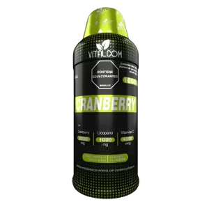 Botella de suplemento Vitalcom Cranberry con vitamina C, licopeno y extracto de arándano rojo