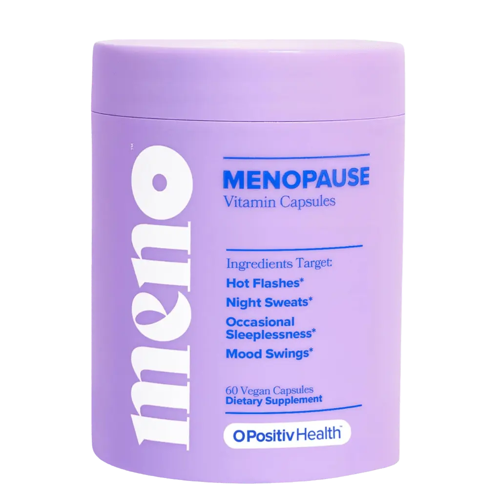 Frasco de vitaminas para la menopausia MENOPAUSE Capsules OPositiv Health para sofocos, sudores nocturnos y bienestar femenino