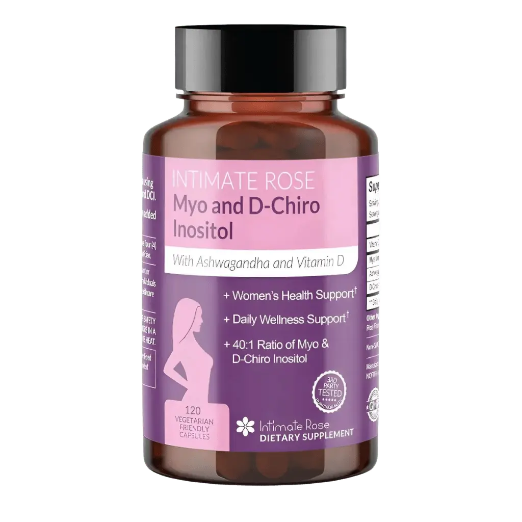 Frasco de suplemento Myo & D-Chiro Inositol Intimate Rose para salud hormonal y fertilidad