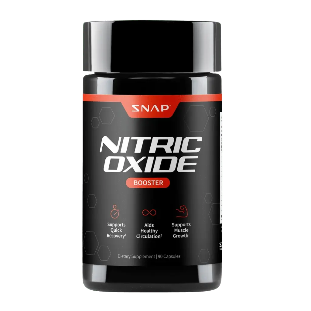 Frasco de suplemento Nitric Oxide Booster para energía, resistencia y circulación sanguínea
