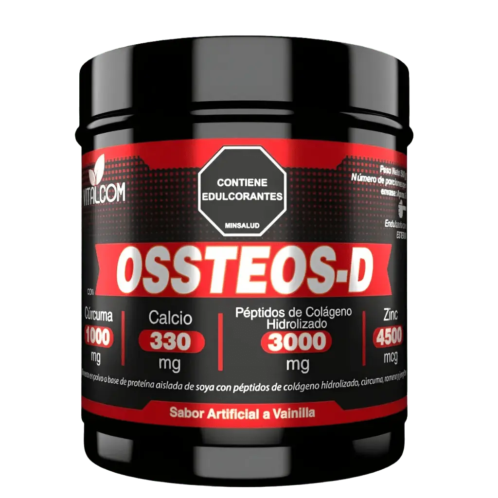 Frasco de suplemento OSSTEOS-D para fortalecer huesos y articulaciones