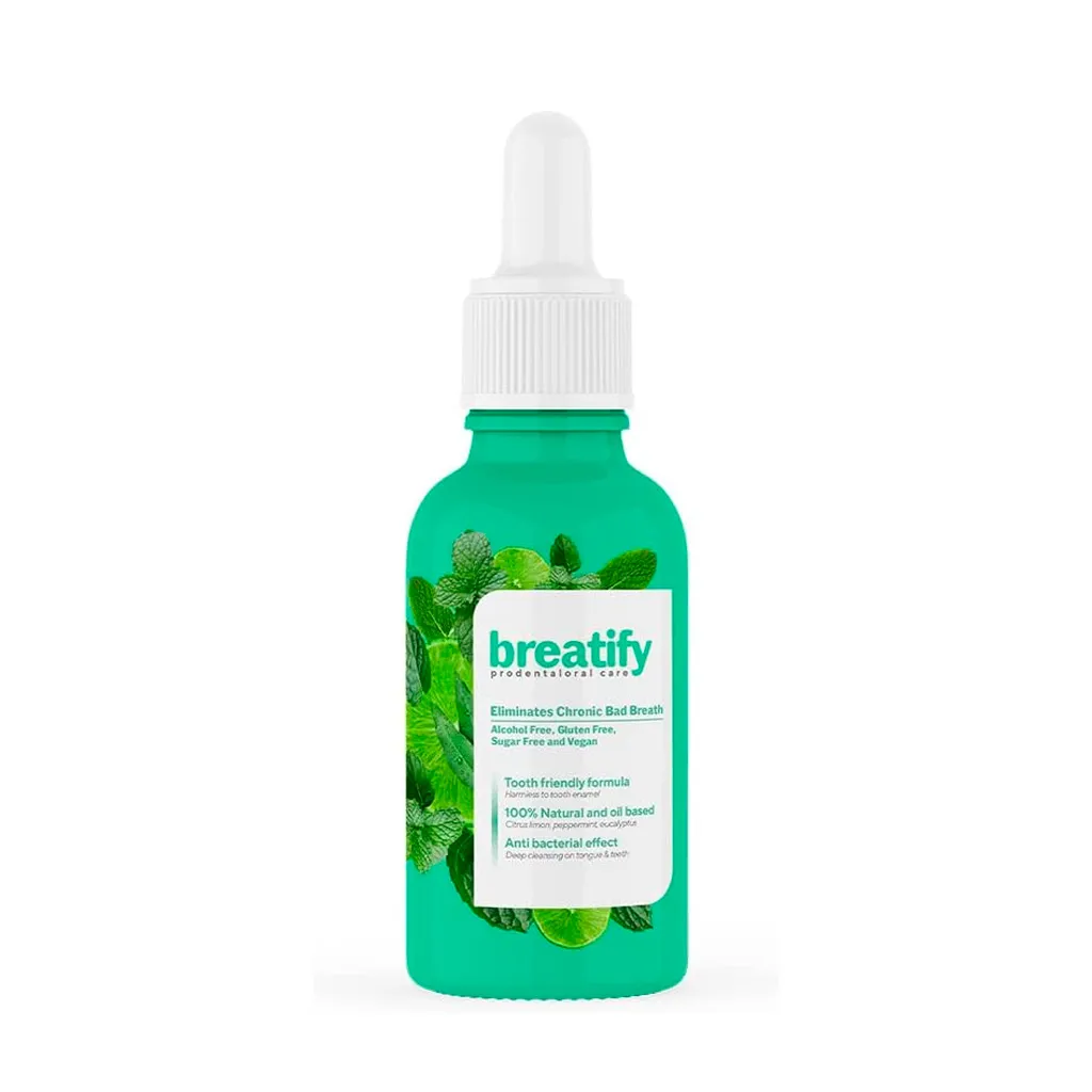 Breatify frasco con gotero de 30 ml para aliento fresco y salud bucal sin alcohol